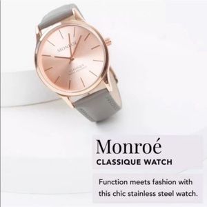 Monroe By Maestro Classique Collection. Gray & Rose Gold Leather Watch